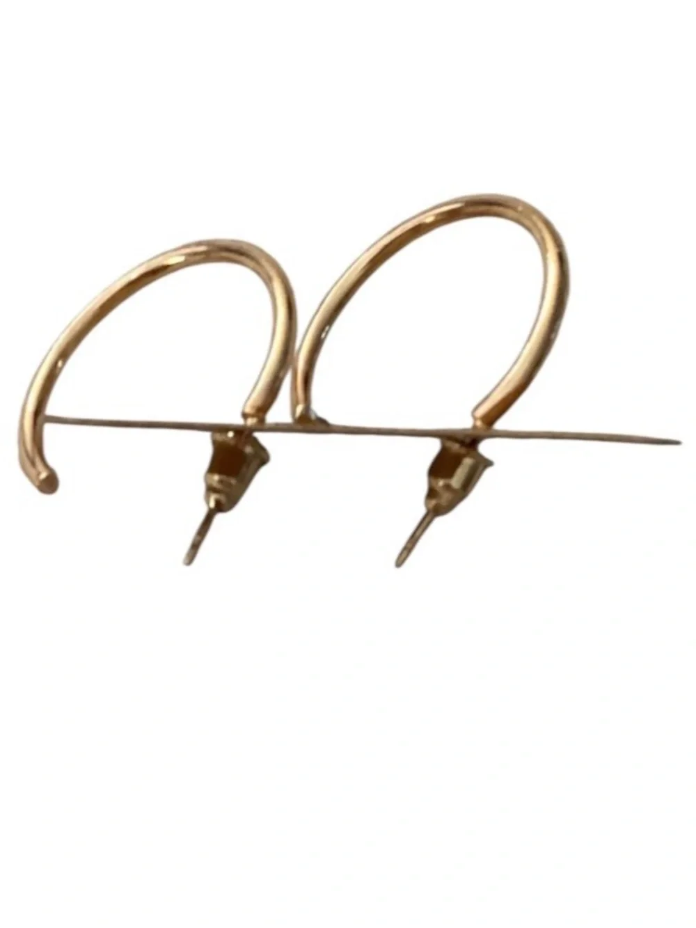 Solid Gold Tone Open Hoop Stud Earrings (NWT)